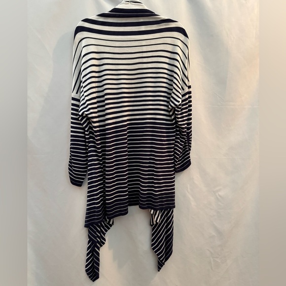 Attitudes by Renee Asymmetrical Open Front Cardigan Navy & White Stripe L - Picture 3 of 5
